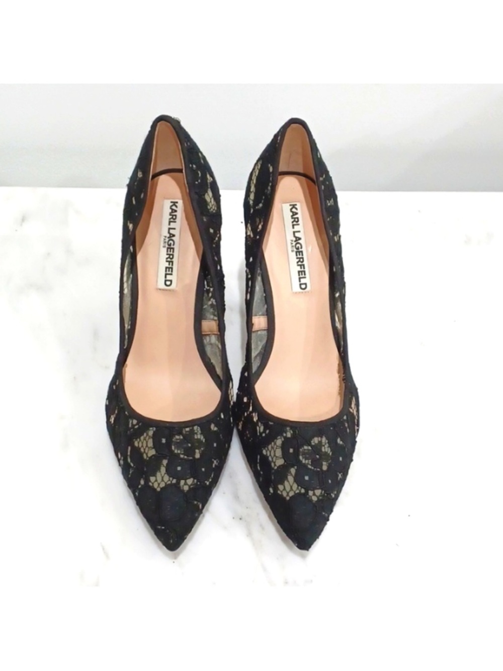 Karl Lagerfeld Black Floral Lace Pointed Pumps